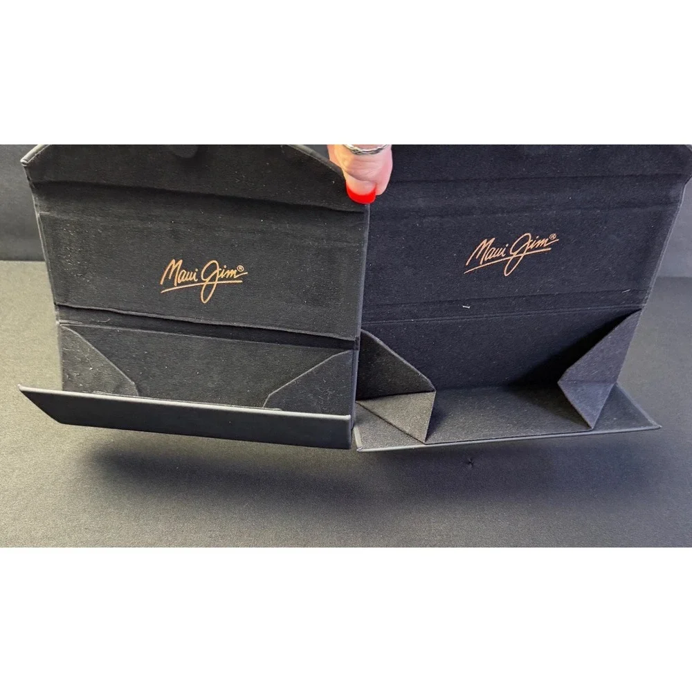 Maui Jim Sunglasses Case Set 2 Black Folding Hard Case Tropical Cleaning Cloth